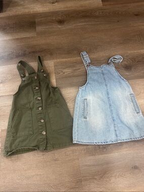 wonder nation Olive Green & Light Blue Denim Pinafore Dresses